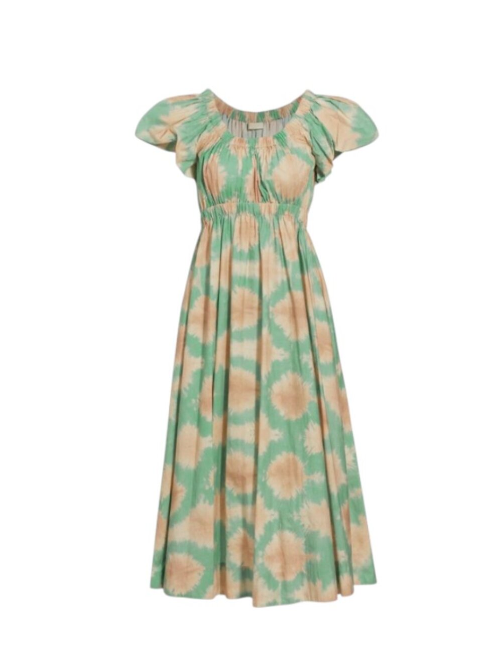 Ulla Johnson Nanette Midi Dress Womens 2 Green Tan Cotton Poplin Short Sleeve